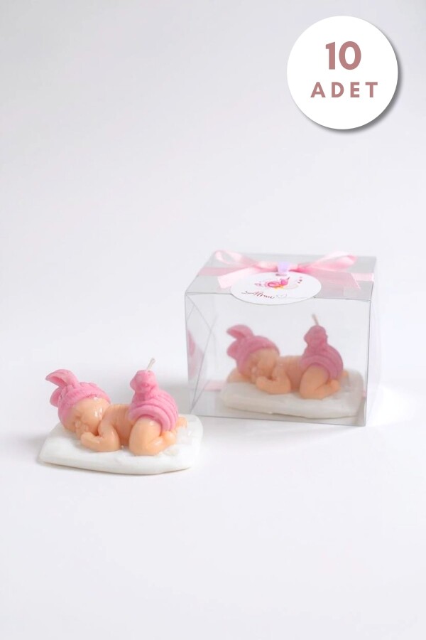 10 ADET ASETAT KUTUDA UYUYAN BEBEK HEDİYELİK MUM PEMBE - 1
