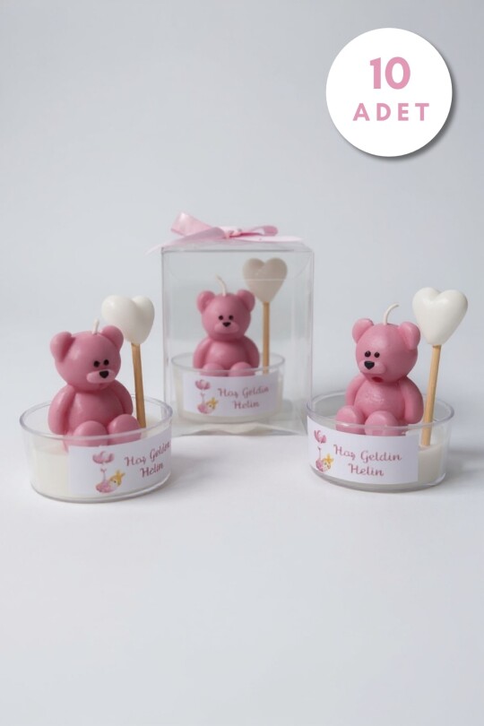 10 ADET BALONLU AYICIKLI HEDİYELİK MUM PEMBE 