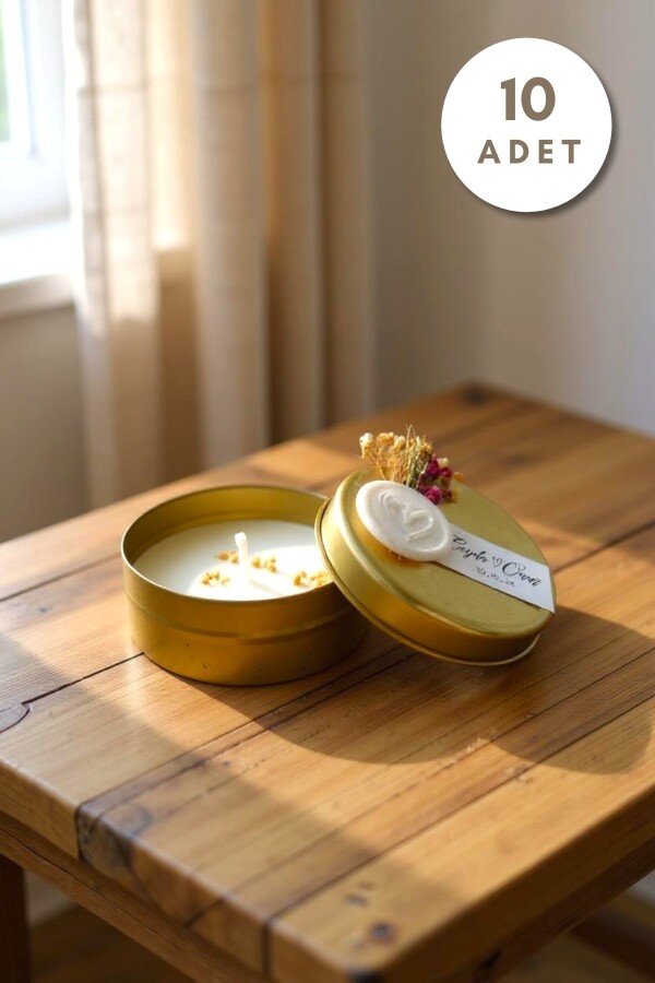 10 ADET GOLD TENEKE KUTU HEDİYELİK MUM 100 CC - 1