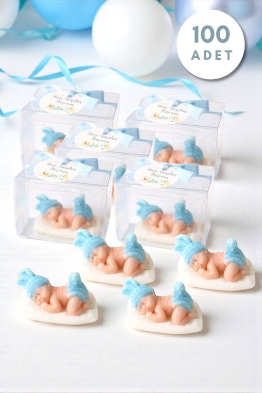 100 ADET ASETAT KUTUDA BEBEK HEDİYELİK MUM MAVİ 