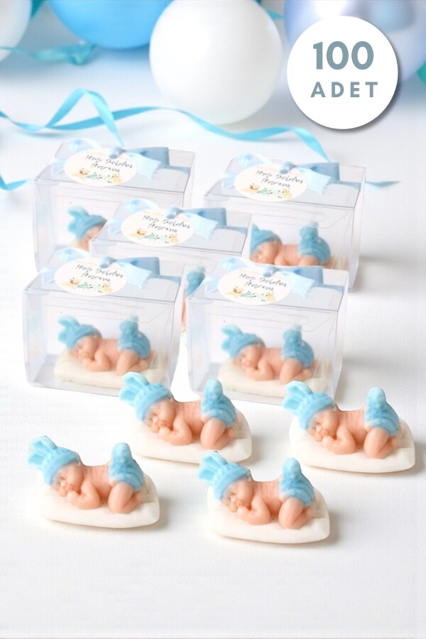 100 ADET ASETAT KUTUDA BEBEK HEDİYELİK MUM MAVİ - 1