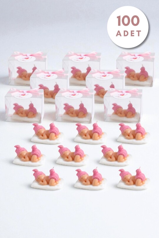 100 ADET ASETAT KUTUDA UYUYAN BEBEK HEDİYELİK MUM PEMBE 