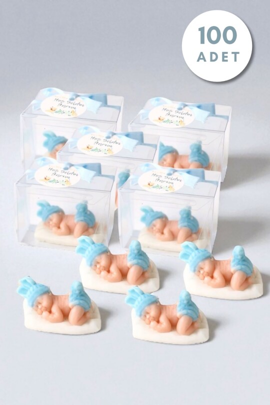 100 ADET ASETAT KUTUDA UYUYAN BEBEK HEDİYELİK MUM MAVİ 