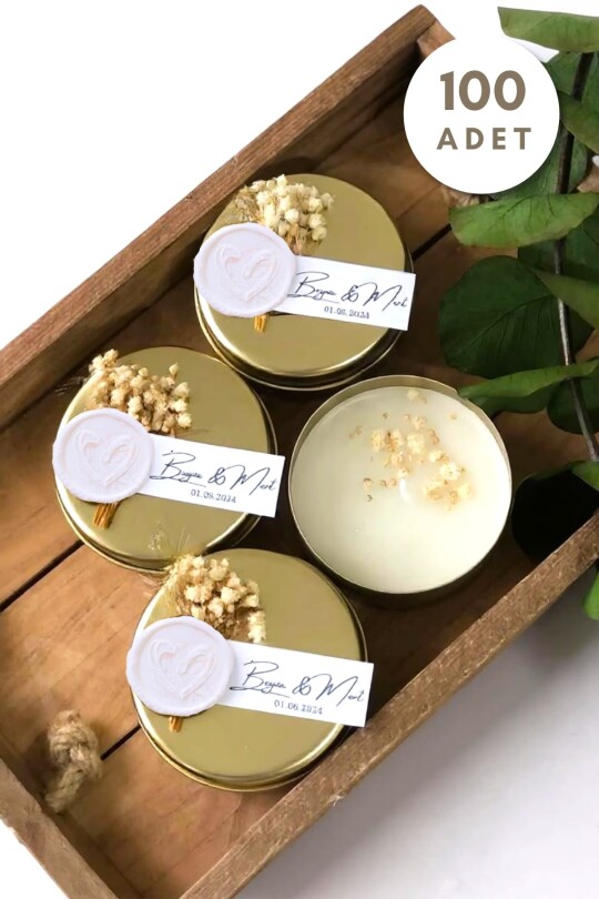 100 ADET GOLD TENEKE KUTU HEDİYELİK MUM 100 CC 