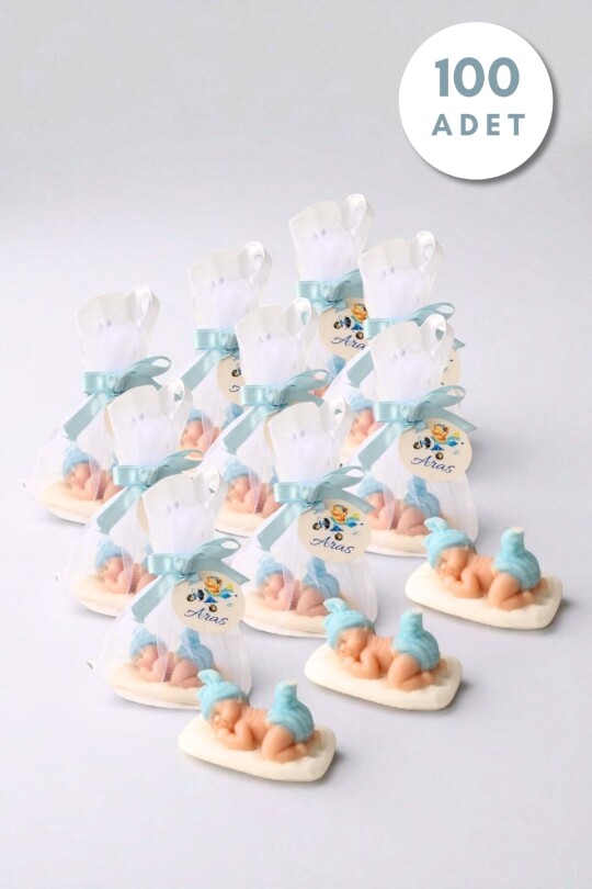 100 ADET TÜL DETAY UYUYAN BEBEK HEDİYELİK MUM MAVİ 