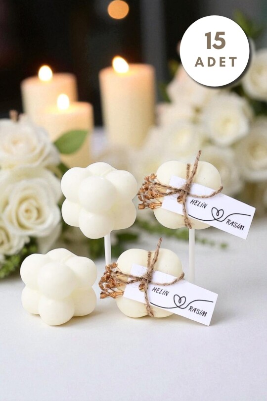 15 ADET SAMAN İP SARILI BUBBLE HEDİYELİK MUM - 1