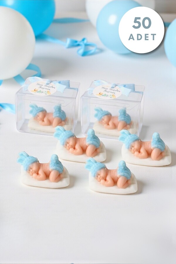 50 ADET ASETAT KUTUDA BEBEK HEDİYELİK MUM MAVİ - 1