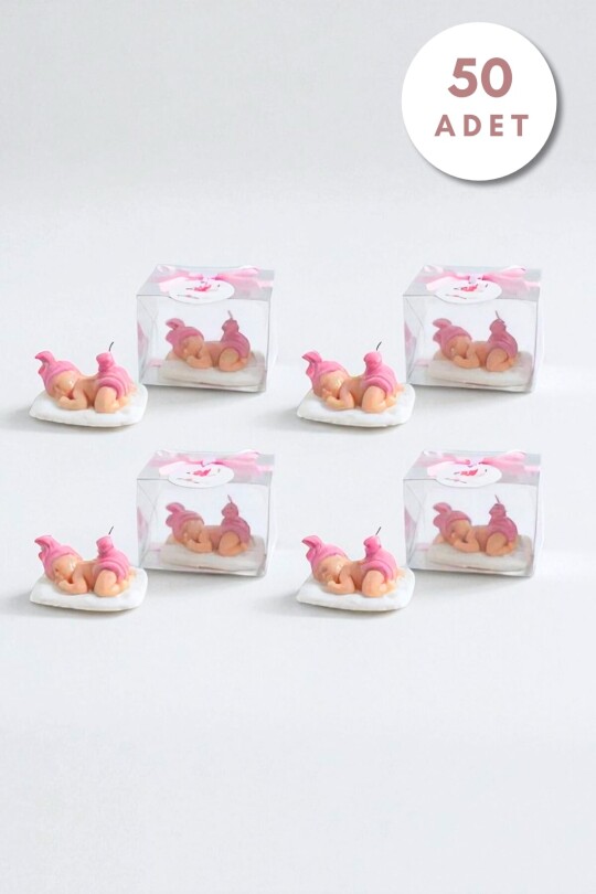 50 ADET ASETAT KUTUDA UYUYAN BEBEK HEDİYELİK MUM PEMBE 