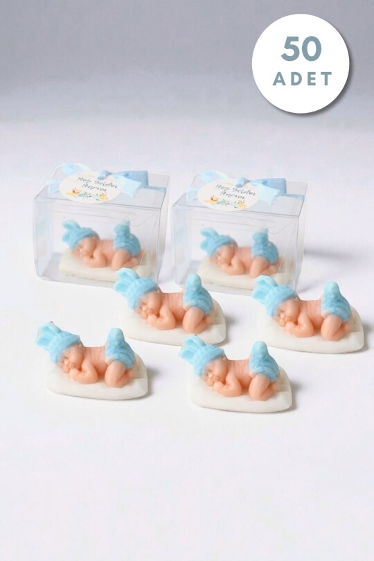 50 ADET ASETAT KUTUDA UYUYAN BEBEK HEDİYELİK MUM MAVİ 