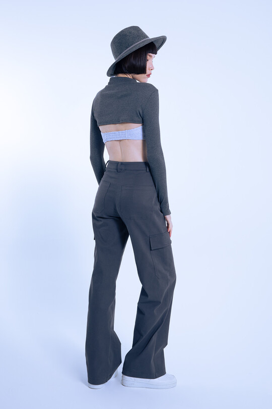 Anthracite Knit Short Crop Top with Thumbholes - 5