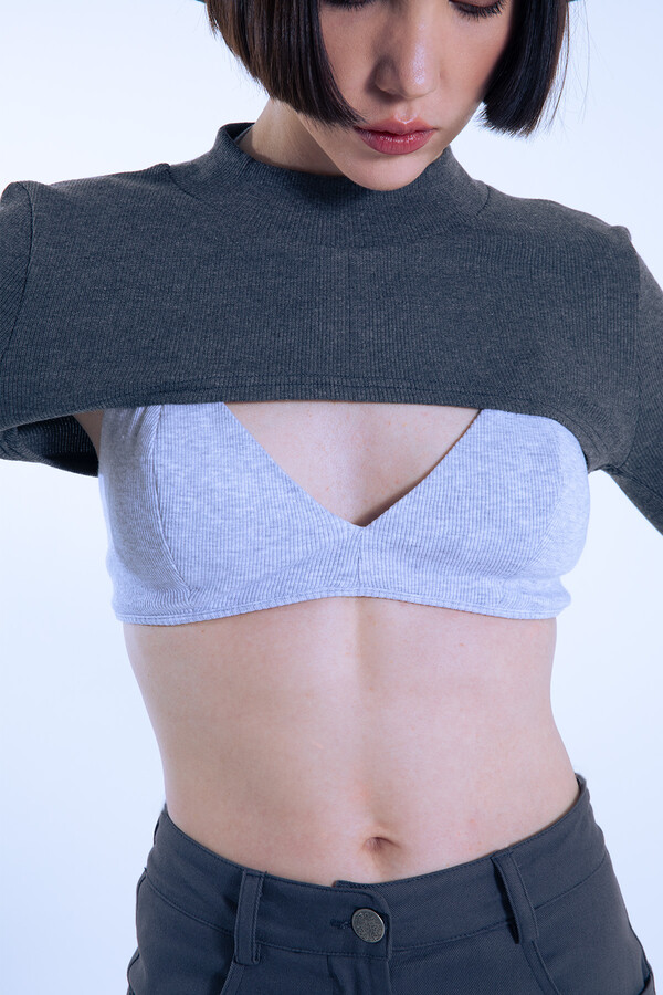 Anthracite Knit Short Crop Top with Thumbholes - 4