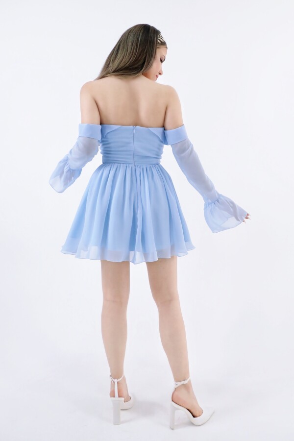 BABY BLUE FRONT-TIE LONG SLEEVE CHIFFON MINI DRESS - 6