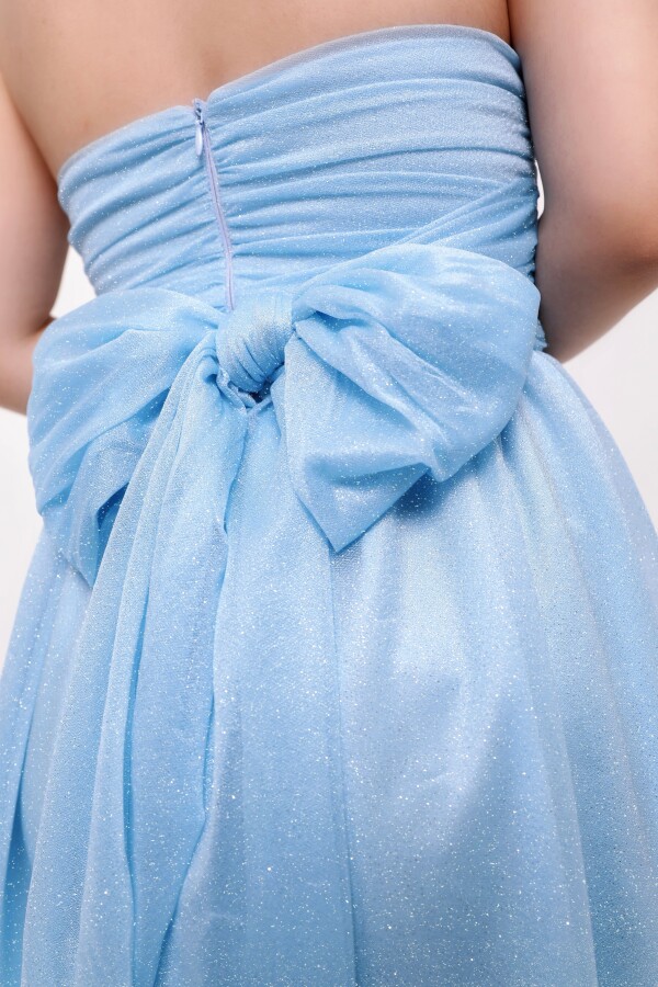 BABY BLUE STRAPLESS GLITTER MINI DRESS WITH WAIST TIE - 7