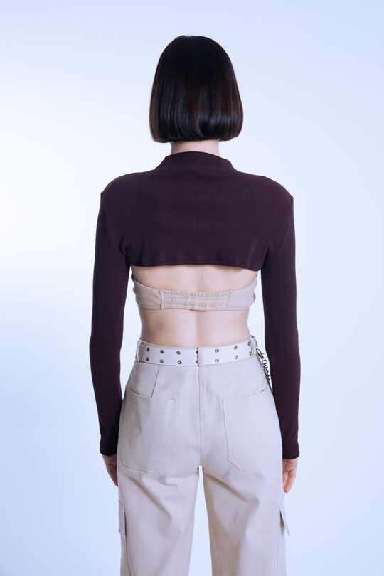 Beige Short Triangle Ribbed Bustier - 3