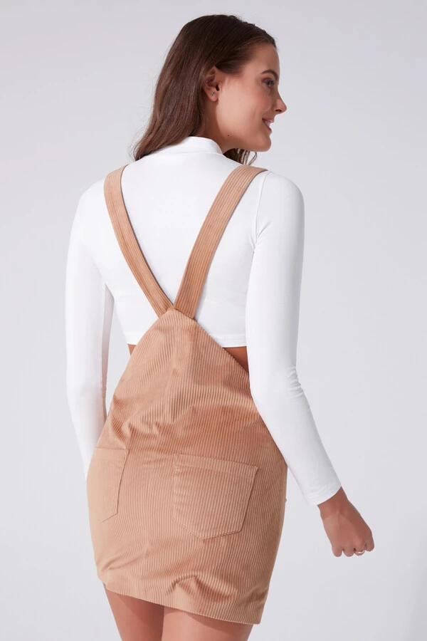 Beigefarbenes Samt-Jumperkleid - 3