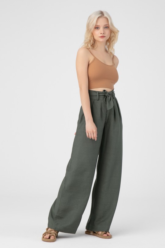 BELTED WAIST LINEN PANTS 