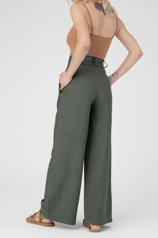 BELTED WAIST LINEN PANTS - 3