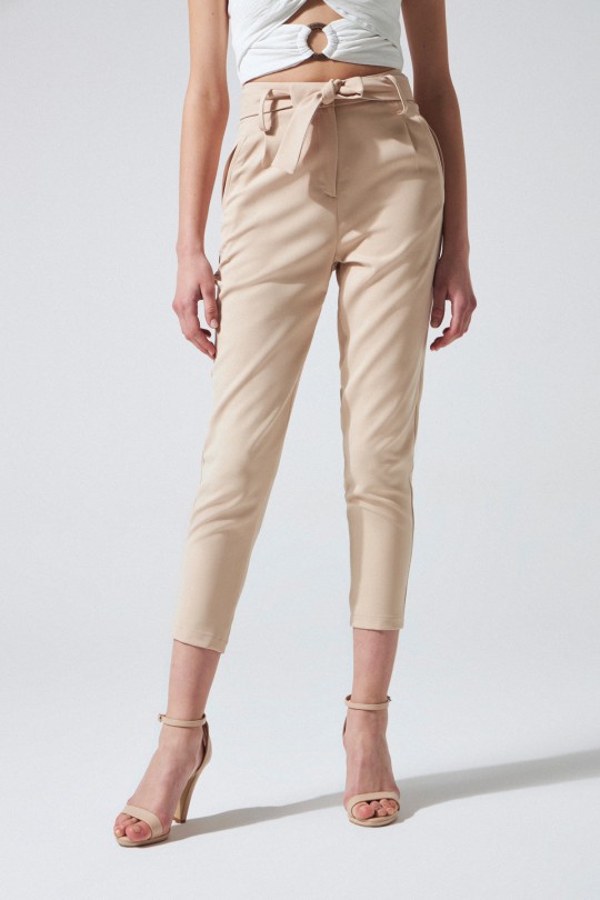 BELTED HIGH WAIST CARROT PANTS MINK - 2