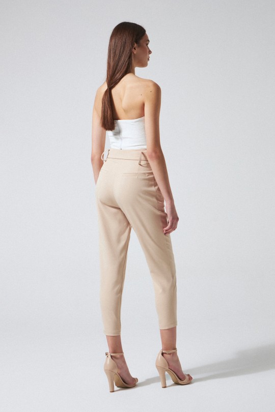 BELTED HIGH WAIST CARROT PANTS MINK - 3