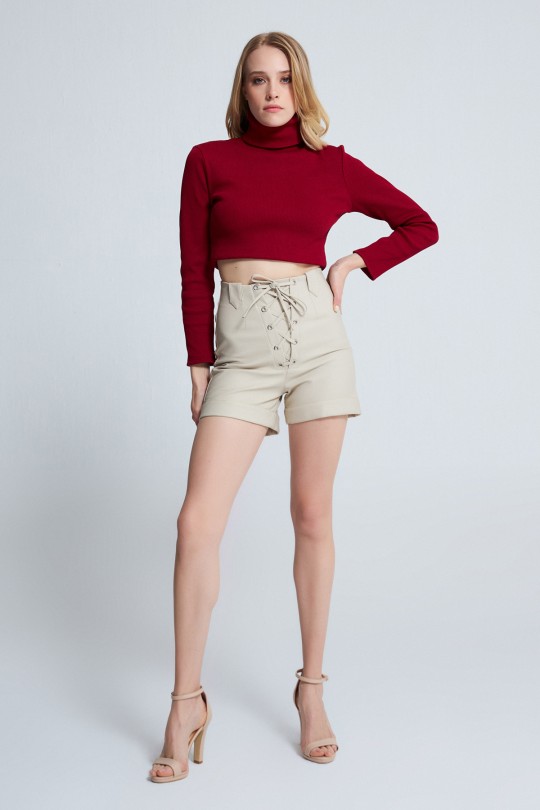  BIRD EYE LEATHER SHORTS MINK 