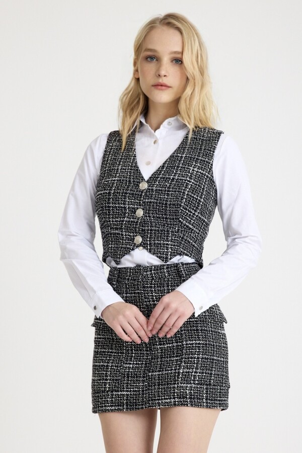 Black and white V-neck fitted tweed vest - 2