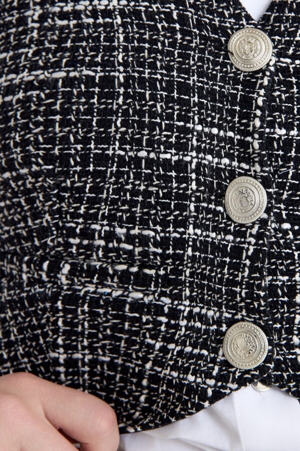 Black and white V-neck fitted tweed vest - 3