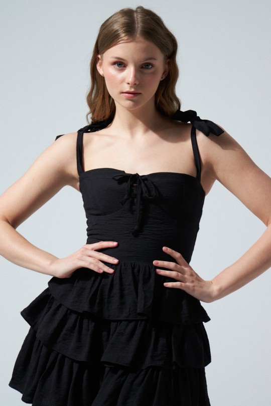 BLACK CHEST DETAIL HALTED DRESS - 2