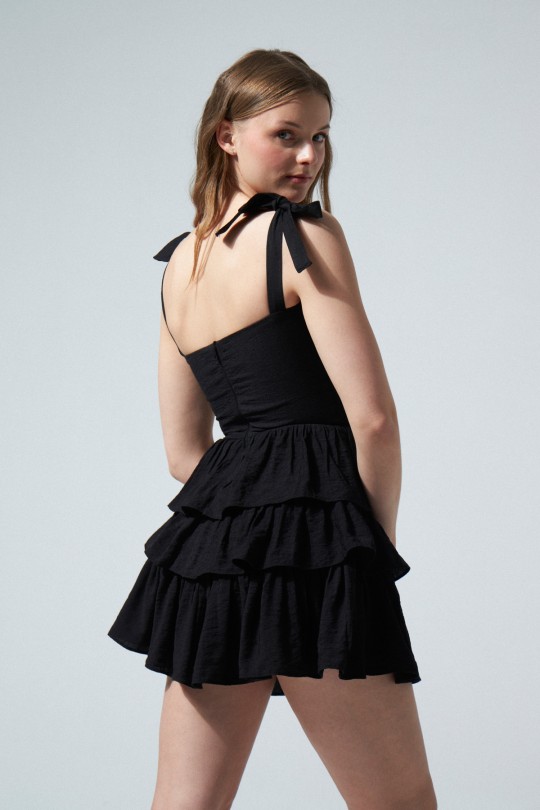 BLACK CHEST DETAIL HALTED DRESS - 3