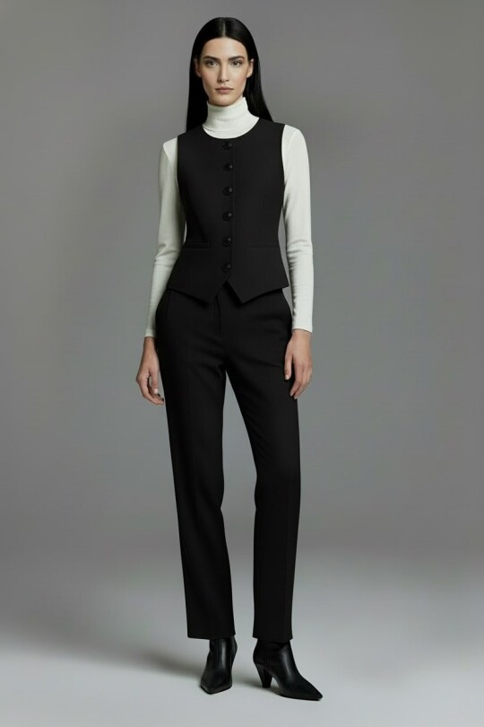 BLACK CREW NECK VEST - 3