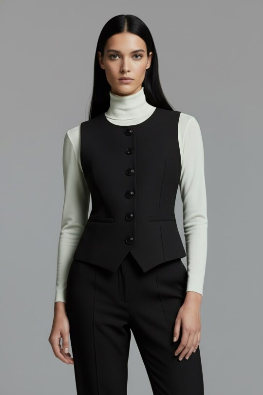 BLACK CREW NECK VEST - 1