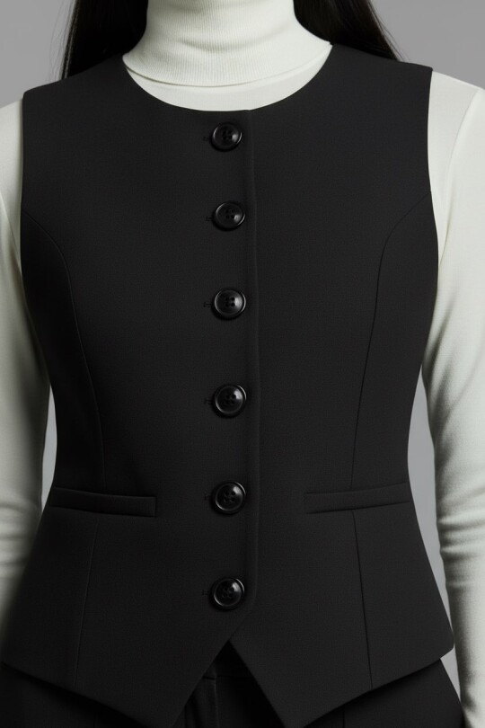 BLACK CREW NECK VEST - 2