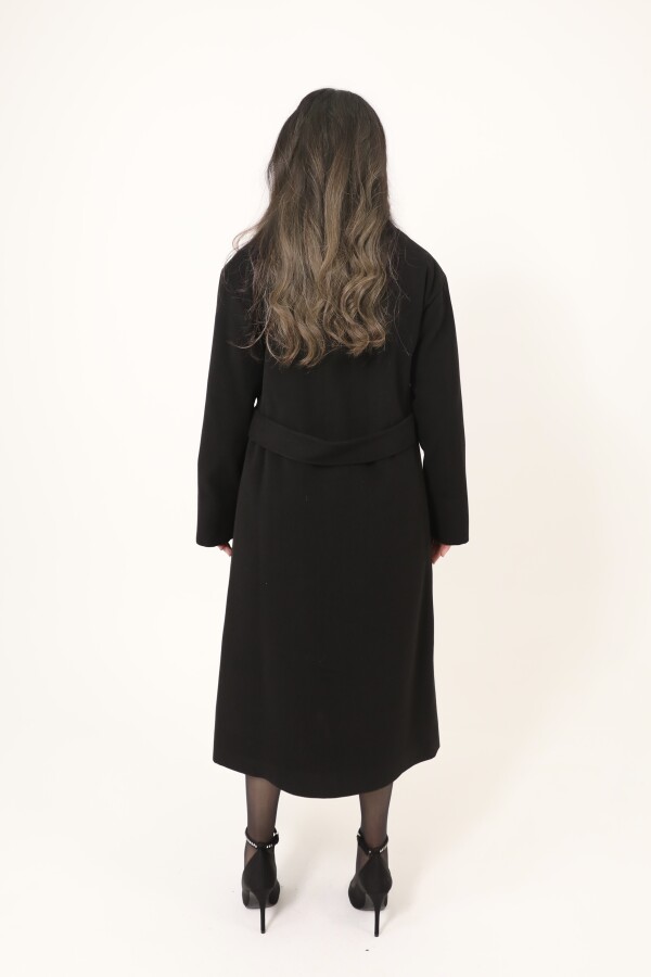 Black Double-Breasted Coat with Rhinestone Button Details - 6