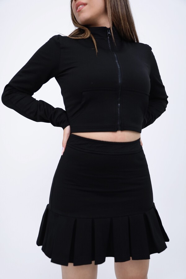 Black Elastic Waist Ruffled Skort - 3