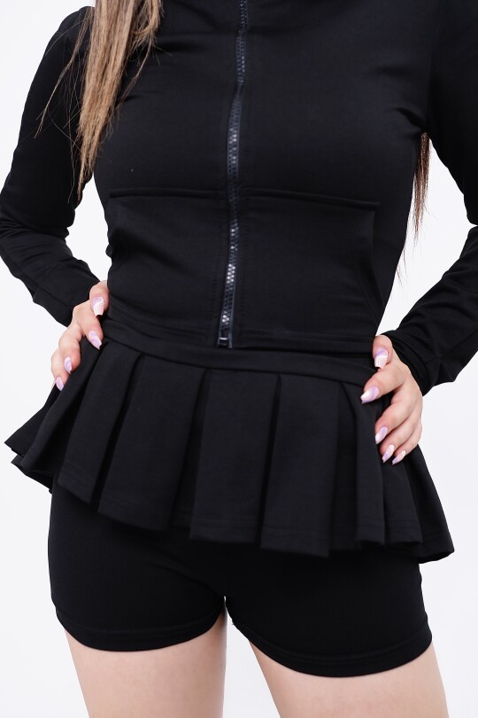 Black Elastic Waist Ruffled Skort - 4