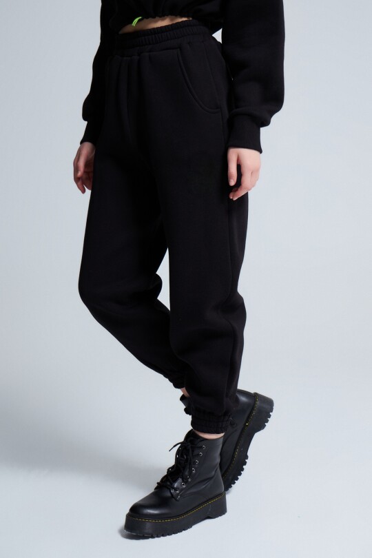 Black Elastic Waist Sweatpants - 3