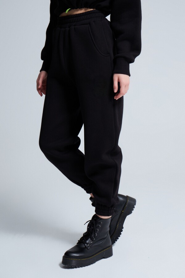 Black Elastic Waist Sweatpants - 3