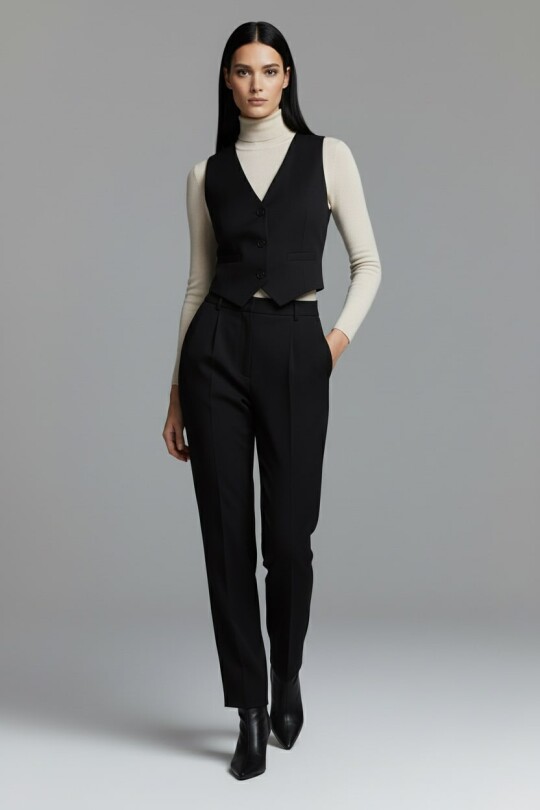 Black High Waist Cigarette Pants - 1