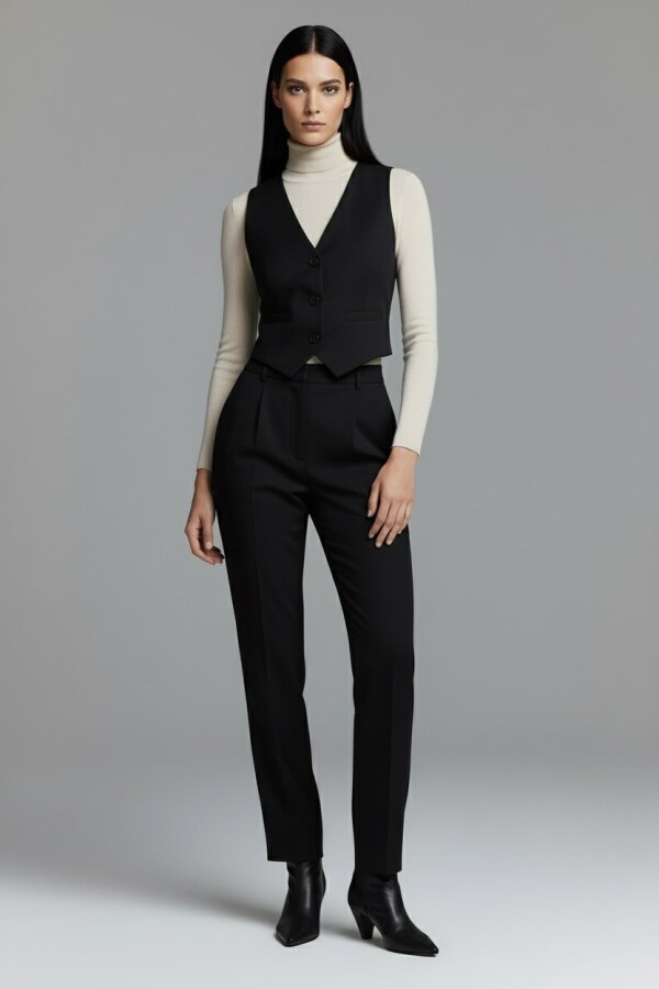 Black High Waist Cigarette Pants - 2