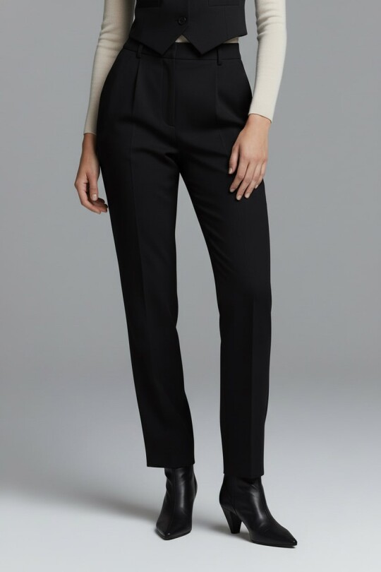 Black High Waist Cigarette Pants - 3