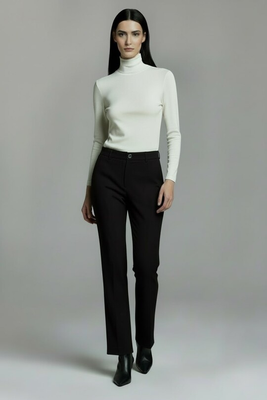 BLACK HIGH-WAISTED STRAIGHT LEG TROUSERS - 1