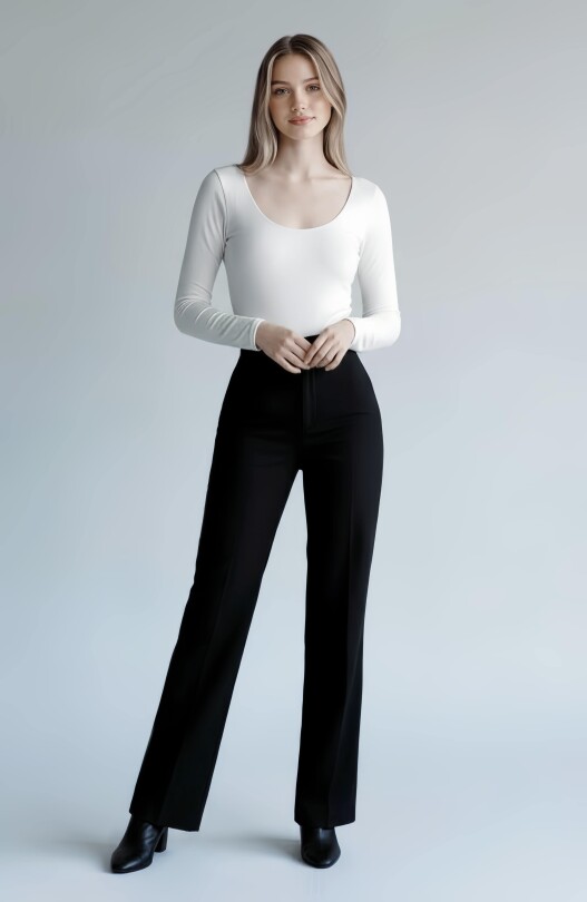 BLACK HIGH-WAISTED STRAIGHT LEG TROUSERS - 3