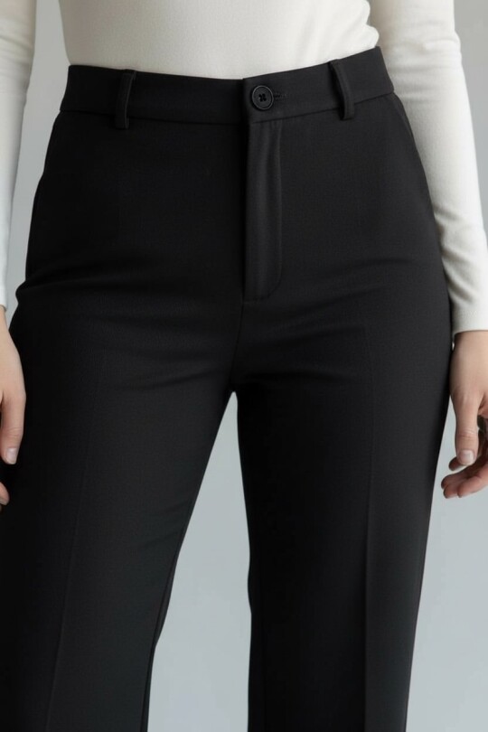 BLACK HIGH-WAISTED STRAIGHT LEG TROUSERS - 4