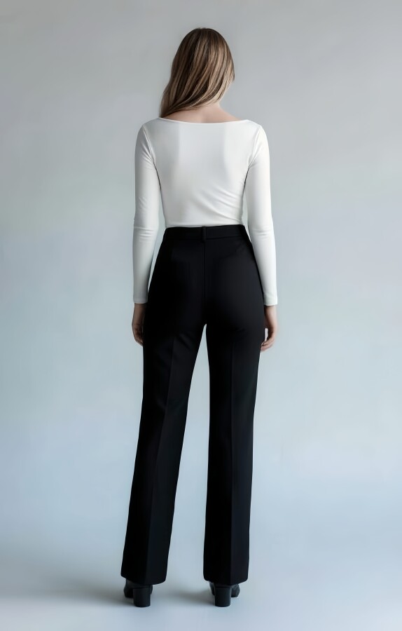 BLACK HIGH-WAISTED STRAIGHT LEG TROUSERS - 6