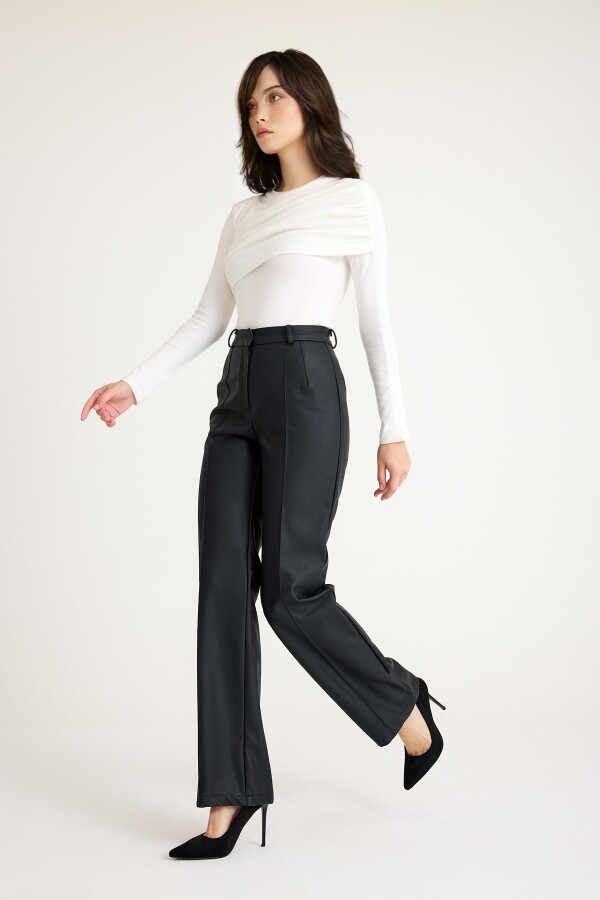 Black leather pants with front seams - 1