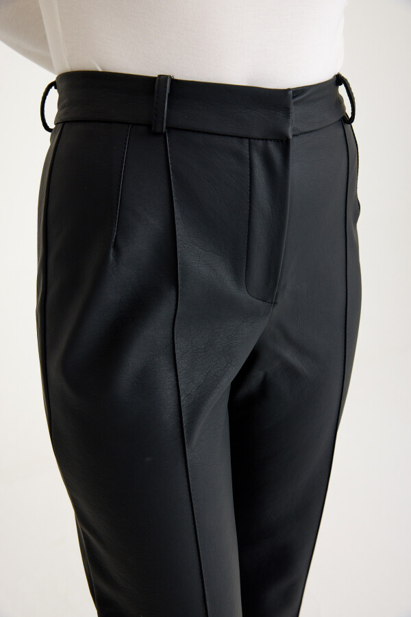 Black leather pants with front seams - 3