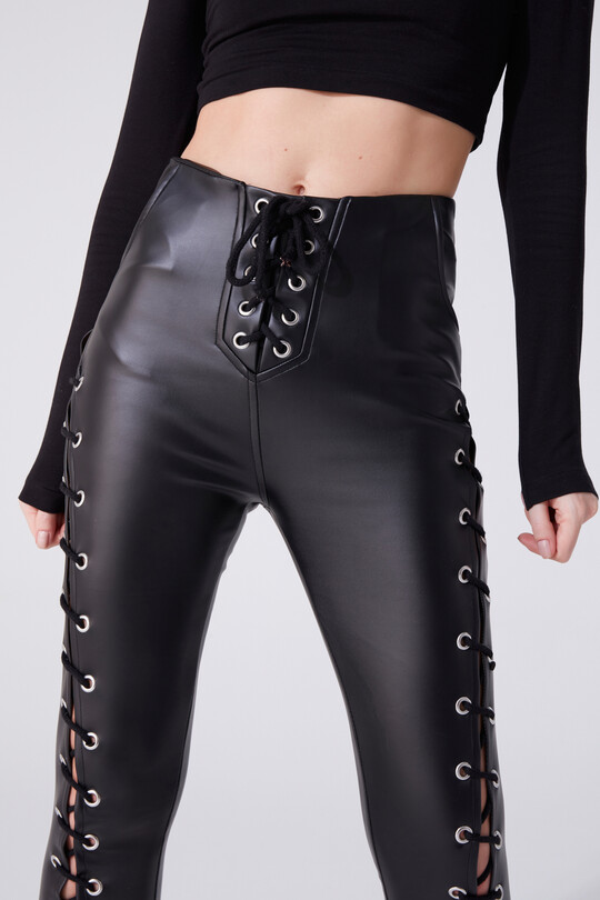 LEATHER TROUSERS WITH ROPE DETAILED SIDES
