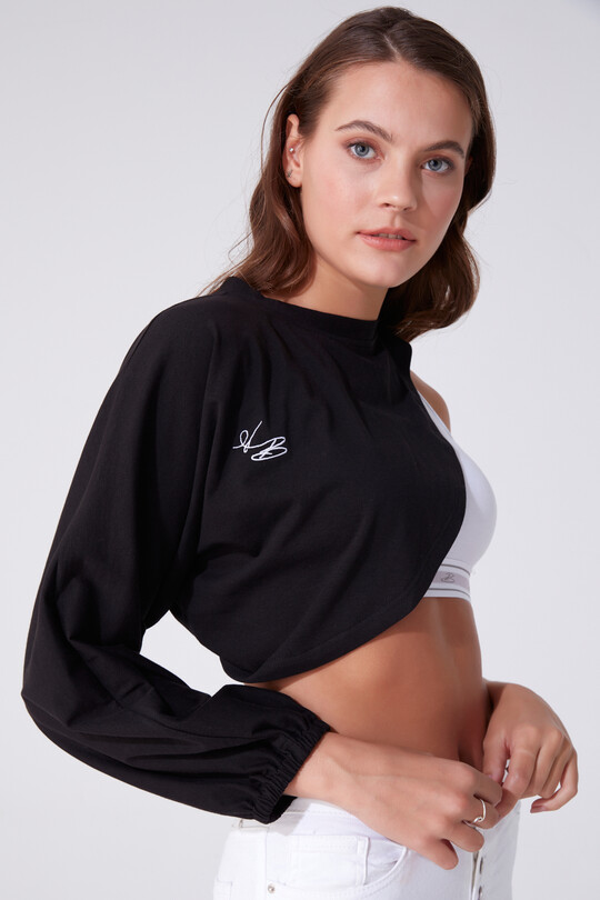 BLACK LONG SLEEVE ASYMETRIC FIT TROUSERS - 2