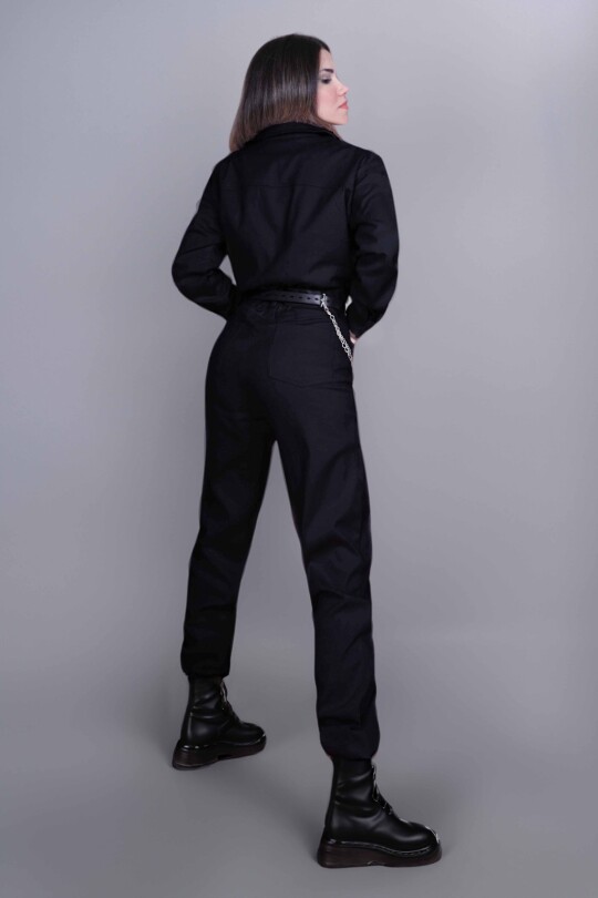 Black Long Sleeve Jumpsuit with Pants - 3