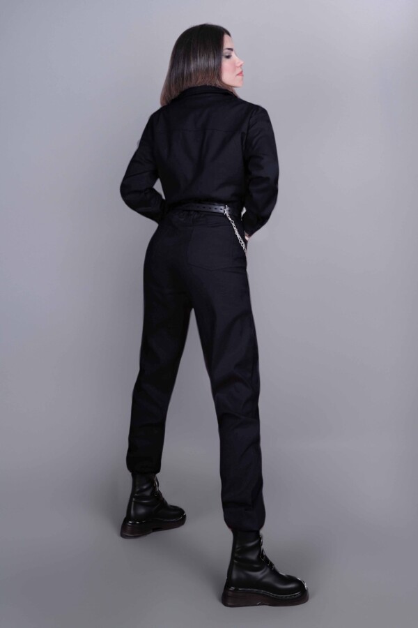 Black Long Sleeve Jumpsuit with Pants - 3