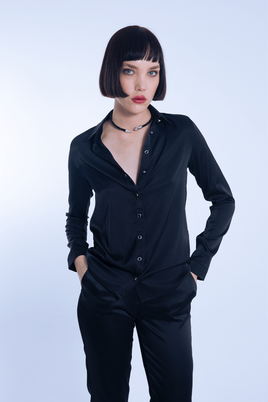 Black Satin Classic Shirt 